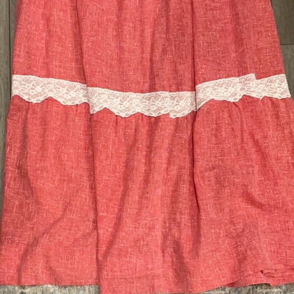 Handmade Vintage 70s Prairie Style Red Square Neckline Lace Dress Size Small? - Picture 6 of 12